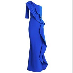 Chiara Boni Blue Long One shoulder Ruffle Dress